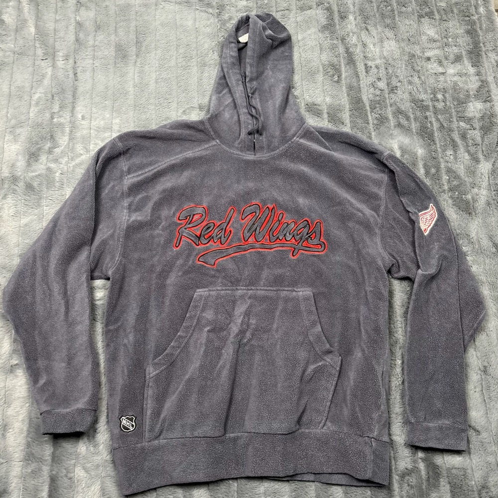 Vintage CCM NHL Detroit Red Wings Fleece Hoodie Gray Mens L Center Ice Authentic